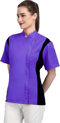 Short Sleeves Zipper Chef Coat Jacket Uniform for women with Side Mesh ideal for Caterers and Culinary professional in Saudi Arabia