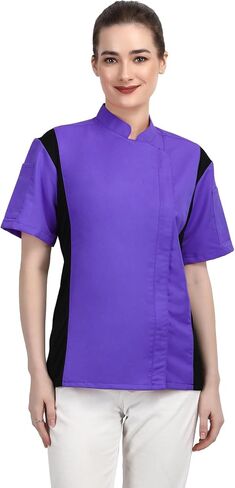Short Sleeves Zipper Chef Coat Jacket Uniform for women with Side Mesh ideal for Caterers and Culinary professional in Saudi Arabia