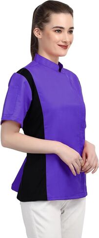 Short Sleeves Zipper Chef Coat Jacket Uniform for women with Side Mesh ideal for Caterers and Culinary professional in Saudi Arabia