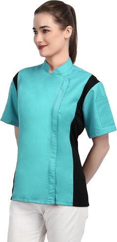 Short Sleeves Zipper Chef Coat Jacket Uniform for women with Side Mesh ideal for Caterers and Culinary professional in Saudi Arabia