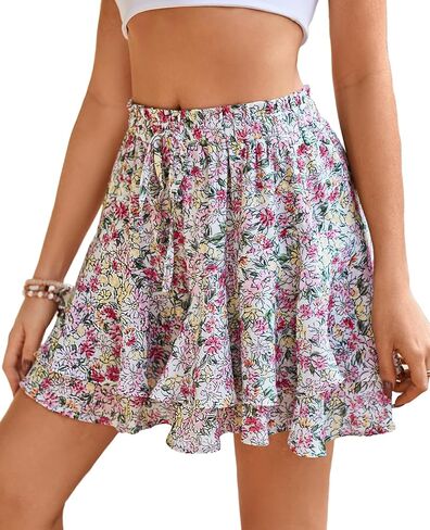 SimpleFun Womens Skorts Floral Ruffled Chiffon Flowy Shorts Summer Flared Mini Skirts in Saudi Arabia