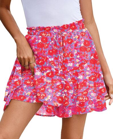 SimpleFun Womens Skorts Floral Ruffled Chiffon Flowy Shorts Summer Flared Mini Skirts in Saudi Arabia
