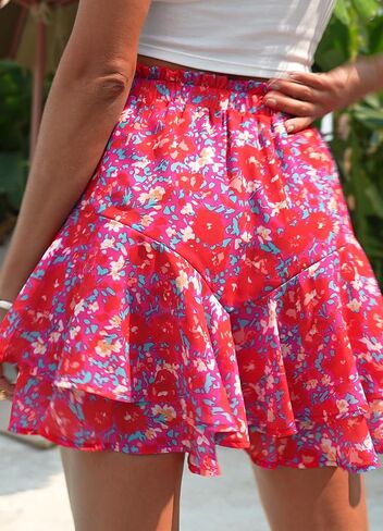 SimpleFun Womens Skorts Floral Ruffled Chiffon Flowy Shorts Summer Flared Mini Skirts in Saudi Arabia