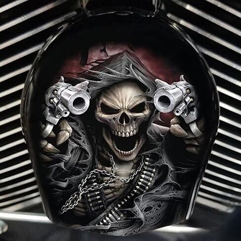 1pcs cowbell horn cover ، gunner reaper cowbell excedsories accouncly for gothic death harley biker gift harley gloss black powder powder skull cover for healween storecle recoration in Kuwait