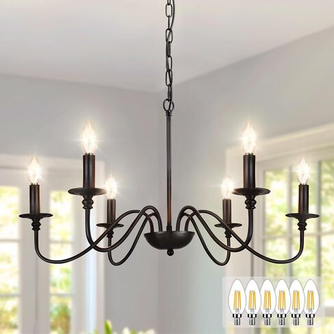 Depuley Farmhouse Chandelier for Dining Room: 6-Light Black Industrial Kitchen Island Pendant Light Fixture with 6 E12 Bulbs - Rustic Candle Chandeliers Vintage Modern Hanging Ceiling Lamp for Bedroom in Saudi Arabia