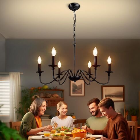 Depuley Farmhouse Chandelier for Dining Room: 6-Light Black Industrial Kitchen Island Pendant Light Fixture with 6 E12 Bulbs - Rustic Candle Chandeliers Vintage Modern Hanging Ceiling Lamp for Bedroom in Saudi Arabia