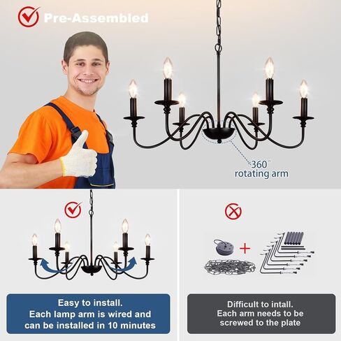 Depuley Farmhouse Chandelier for Dining Room: 6-Light Black Industrial Kitchen Island Pendant Light Fixture with 6 E12 Bulbs - Rustic Candle Chandeliers Vintage Modern Hanging Ceiling Lamp for Bedroom in Saudi Arabia
