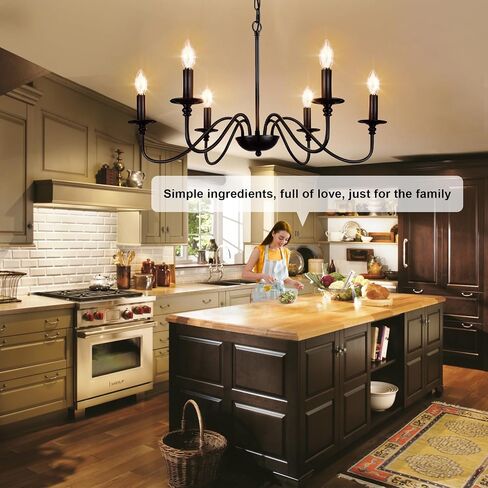 Depuley Farmhouse Chandelier for Dining Room: 6-Light Black Industrial Kitchen Island Pendant Light Fixture with 6 E12 Bulbs - Rustic Candle Chandeliers Vintage Modern Hanging Ceiling Lamp for Bedroom in Saudi Arabia