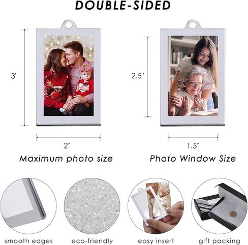 UNIQOOO 8 Set Christmas Acrylic Silver Photo Frame Ornaments for Display Picture, 2.5 x 2.5 inch Festive Hanging Decoration, Double-Sided Picture Frames for Holiday Season, Home, Party, Tree Decorations in Saudi Arabia