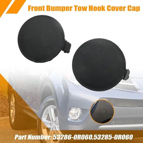 Secosautoparts 2pcs اليسار واليمين الأمامي قبعة خطاف السحب خطاف القطر 53285-0R060 53286-0R060 متوافق مع تويوتا RAV4 2013 2014 2015 تغطية مقطورة القطر قبعة العين قبعة العين. in Kuwait