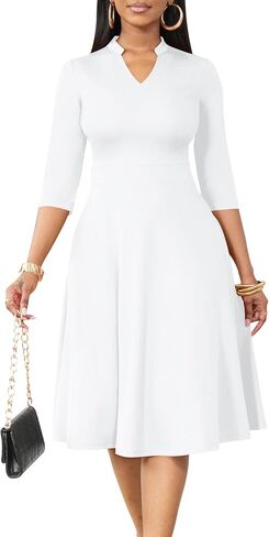 AOMONI Church Dresses for Women 3/4 Sleeve Fit and Flare Church Dress Knee Length Midi Dresses in Saudi Arabia