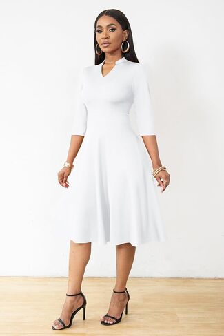 AOMONI Church Dresses for Women 3/4 Sleeve Fit and Flare Church Dress Knee Length Midi Dresses in Saudi Arabia