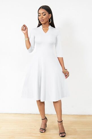 AOMONI Church Dresses for Women 3/4 Sleeve Fit and Flare Church Dress Knee Length Midi Dresses in Saudi Arabia