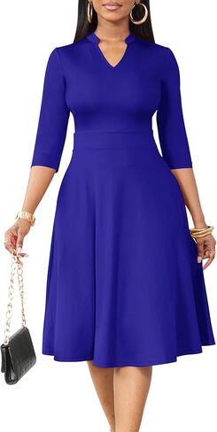 AOMONI Church Dresses for Women 3/4 Sleeve Fit and Flare Church Dress Knee Length Midi Dresses in Kuwait