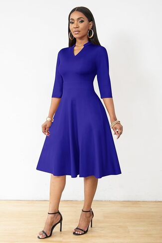 AOMONI Church Dresses for Women 3/4 Sleeve Fit and Flare Church Dress Knee Length Midi Dresses in Kuwait