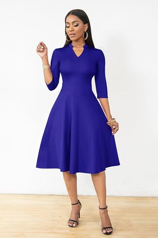 AOMONI Church Dresses for Women 3/4 Sleeve Fit and Flare Church Dress Knee Length Midi Dresses in Kuwait