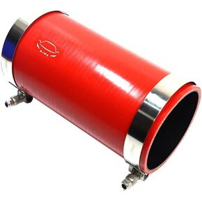 Combo 8" Length 4-Ply Reinforced High Temperature 4" ID Straight Coupler Silicone Hose + SS 304 T Bolt Clamp (4'' Red)