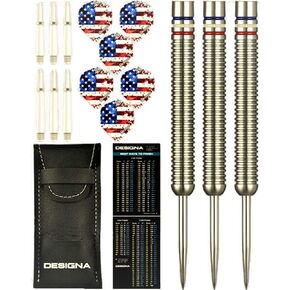 DESIGNA 22g 90% Tungsten American Flag Stars & Stripes Patriot X Steel Tip Dart Set, Red White & Blue, Flights & Shafts Included (2 Sets Each), w/Travel Case, 22 Grams