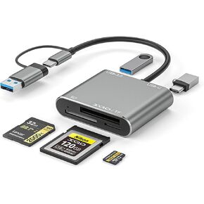 XQD SD/TF Card Reader USB C(10Gbps),5 in 1 Dual-Slot Multiport External Card Reader USB Hub Compatible for Type-C Laptop, Support Windows/Mac OS/Android