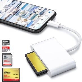 DenicMic SD CF Card Reader for iPhone iPad, SD CF Card Reader Compact Flash Reader Camera Memory Card Reader with Charging Port Camera Accessories Compatible to SD, SDHC, SDXC, TF Cards