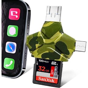 SD/Micro SD Card Reader for iPhone/iPad/Android/Mac/Computer/Camera, 4 in 1 Triangle Portable Memory Card Reader, Compatible with TF Cards&Trail Camera Viewer, Plug and Play, No App Require