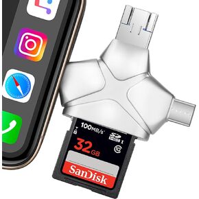 SD/Micro SD Card Reader for iPhone/iPad/Android/Mac/Computer/Camera, 4 in 1 Triangle Portable Memory Card Reader, Compatible with TF Cards&Trail Camera Viewer, Plug and Play, No App Require