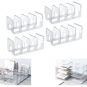 4 Pack Clear Acrylic File Organizer 4 Sections Acrylic File Sorter 12.8 x 5.6 x 5.1 Inch Vertical Acrylic Dividers Plastic Desk Book Organizer for Office Home Shelves Desk Book Mail File