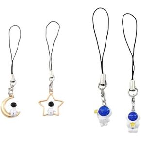 COLORFUL BLING Kawaii Cute Astronaut Space Star Moon USB Stick Lanyard Charm Set Aesthetics Mobile Phone Charm Lanyard Rope Keychain Backpack Chain Girl Women's Gift-A 2PCS