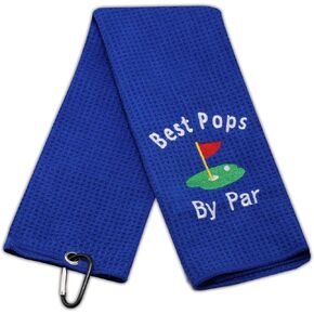 Dad Golf Towel Embroidered Golf Towel Gift Golf Father Gift Best Papa/Pops/Grampy/Papaw/Opa by Par Golf Towel with Clip (Best Pops-WH)