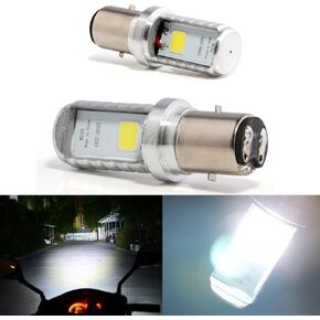 BA20D H616 COB 12W LED Aluminium Bulbs White Motorcycle Lights Bulb Backup Signal Blinker Stop Brake Tail Motorbike Light Bulbs Battery Car LED Headlight 900LM High/Low Beam(Pack of 2)