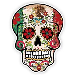 Grunge Flag Detailed Mexican Sugar Skull Sticker Series 10 - Day of the Dead Retro Vintage Mexico Calavera Waterproof Car Decal Bumper Sticker