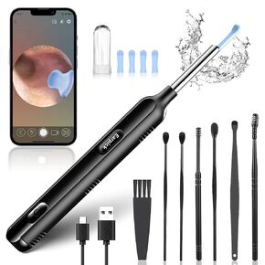 Ear Wax Removal, Ear Wax Remover Tool Camera with 7 Pcs Ear Set, Earwax Removal Kit with Light for iPhone, iPad, Android (Black)