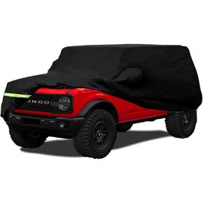 Waterproof Car Covers for Ford Bronco 2 Door 2021 2022 Car Covers 190T Covers Customer Fit 100% Waterproof Windproof Strap & Double Door Zipper Up to 179" L (Black-2door-190T)