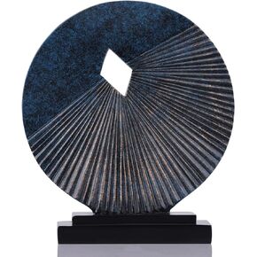 Black and Gold Home Decor Statue, Unique Office Decor, Round Line Medallion Statue for Room Decor, Shelf Top Decor, Entryway Entry Table, Floor Mantle Decor and Home Panel Decorations