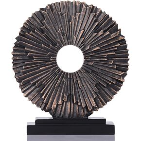 Black and Gold Home Decor Statue, Unique Office Decor, Round Line Medallion Statue for Room Decor, Shelf Top Decor, Entryway Entry Table, Floor Mantle Decor and Home Panel Decorations