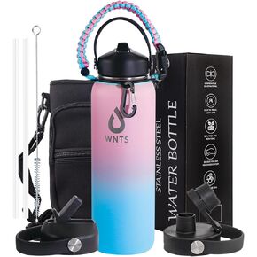 Insulated Water Bottle 64 oz with Straw& Paracord Handles&2 Lids - 64 oz Insulated Water Bottle - Half Gallon Water Bottle - Leakproof 64 oz Stainless Steel Water Bottle,Keep Cold 48H Hot 24H