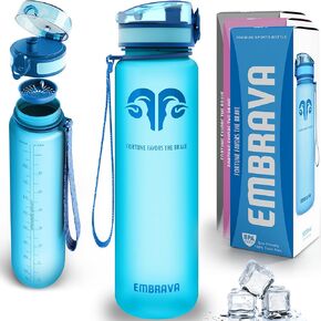 Embrava Best Sports Water Bottle - 32oz Large - Fast Flow, Flip Top Leak Proof Lid w/One Click Open - Non-Toxic BPA Free & Eco-Friendly Plastic