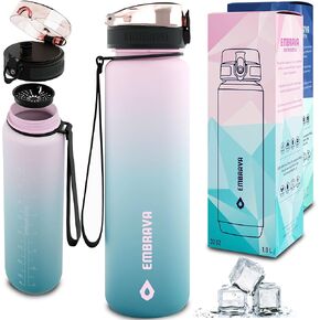 Embrava Best Sports Water Bottle - 32oz Large - Fast Flow, Flip Top Leak Proof Lid w/One Click Open - Non-Toxic BPA Free & Eco-Friendly Plastic in Kuwait