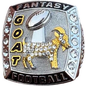 GOAT Fantasy Football Championship Trophy Ring | Silver and Gold Tone Plated Award for Fantasy Football League Winner Greatest of All Time G.O.A.T