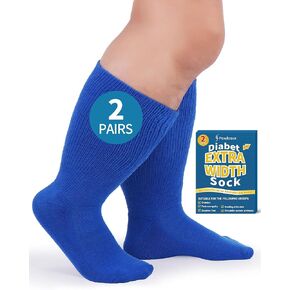 2 Pairs Wide Diabetic Socks for Men Women Plus Size,Lymphedema Socks,Socks for Swollen Feet and Ankles,Edema Socks,Loose Fit Socks,Non-Binding Socks,Bariatric Socks,Hospital Cast Socks-Blue