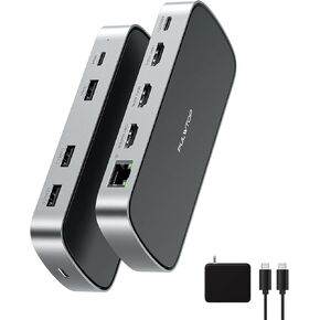 3 HDMI Triple USB C Docking Station, PULWTOP Laptop Docking Station Dual 4K Display for Macbook M1/M2/M3/Windows, Universal USB C Dock with Power Adapter, PD, 10Gbps USB C/A Data,2 USB-A 2.0, Ethernet