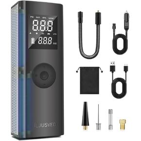 Tire Inflator Portable Air Compressor - Versatile Rechargeable Battery Powered Cordless Pump for Car, Bike, Motorcycle, and Ball Inflation, Compact Kit