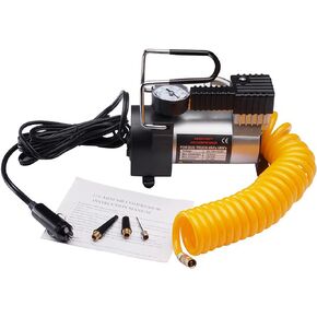 Portable Electric Air Pump – 12V Cigarette Lighter Plug, Pressure Gauge, 3ft Hose and 3 Adapters for Bike Tires, Inflatables, and Balls by Sport Go