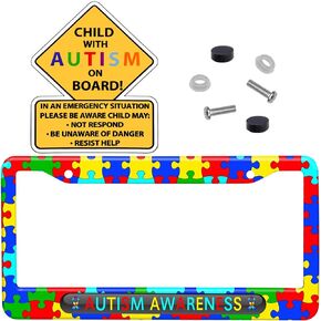 World Autism Awareness Day,Autism Awareness License Plate Frame,Autism Car Decals,Child with Autism on Board,Autism Car Accessories,Autism License Plate Frame,Autism Car Stickers and Decals