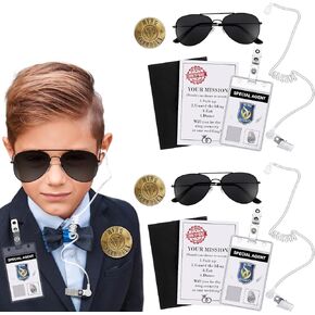 Ring Bearer Gifts Ring Bearer Security Wedding with Security Badge, Sun Glasses, Earpiece Tube Headsets, Id Card, Card Holder, Invitation Card, Envelope for Officer Cosplay (1 Set)