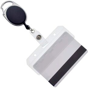 5 Pack - Premium Carabiner Badge Reels with Half Card Badge Holders - Leaves Mag Stripe Exposed for POS and Swipe Cards by Specialist ID (Assorted Colors)