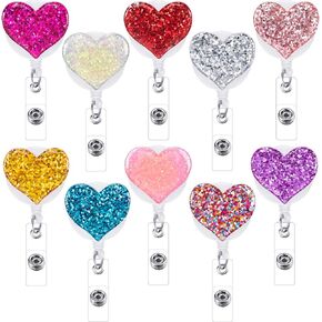 10 Pieces Heart Retractable Badge Reel, Badge Clip Holder for Nurses Women