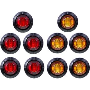 10 Pcs 3/4 Inch Mini 5 Amber + 5 Red Light Clearance Side Marker Indicator Lamp Bullet Sealed Button SMD for RV Trailer Truck Pickup Universal 12V DC 3LED