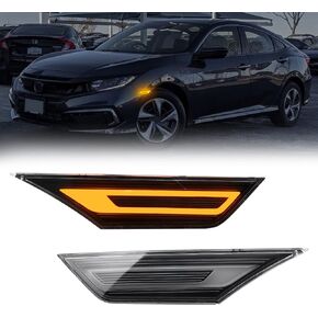 R&F Auto Sequential Smoked LED Side Marker Lights Turn Signal Lights Compatible with H'onda Civic 2016-2021 10th Gen Sedan Coupe Hatchback Amber Bumper Lamps White Driving Running Position Light Kit