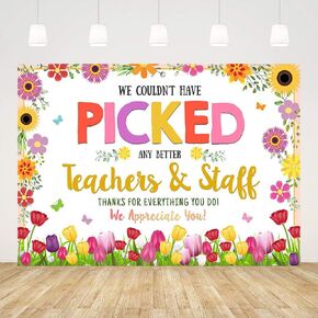 Ticuenicoa 7x5ft Thank You Teachers Backdrop Staff Teacher Appreciation Party Decorations Thanks for All You Do Graduation Photography Background Colorful Flowers Be Thankful to The Teacher Banner